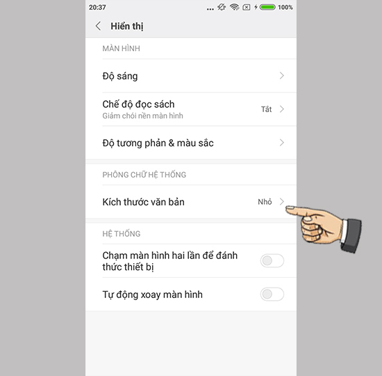 Vào kích thước văn bản